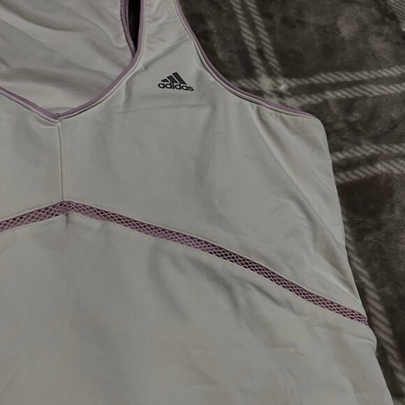 Adidas White Athletic Tank w/ Purple Trim & Lace-Up Back – Sporty & Stylish - Picture 4 of 5